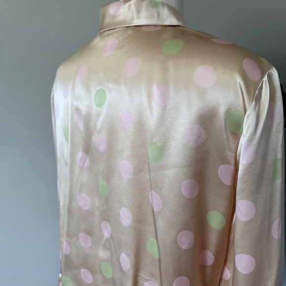Como Vintage Silk Polka Dot Button-Down Shirt - Cream and Pink Sz 16 - Picture 5 of 11